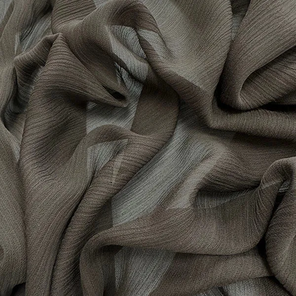 Dark Brown Woven Wide Crinkled Silk Chiffon Fabric