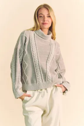 Davi & Dani Cable-Knit Turtleneck Dropped Shoulder Sweater