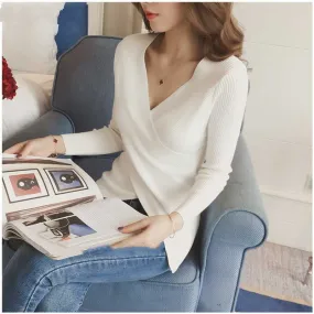 Deep v neck women knitted sweaters