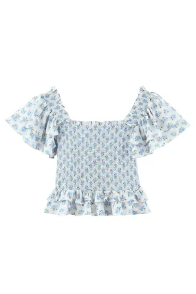 'Dorothy' Floral Smocked Ruffle Top