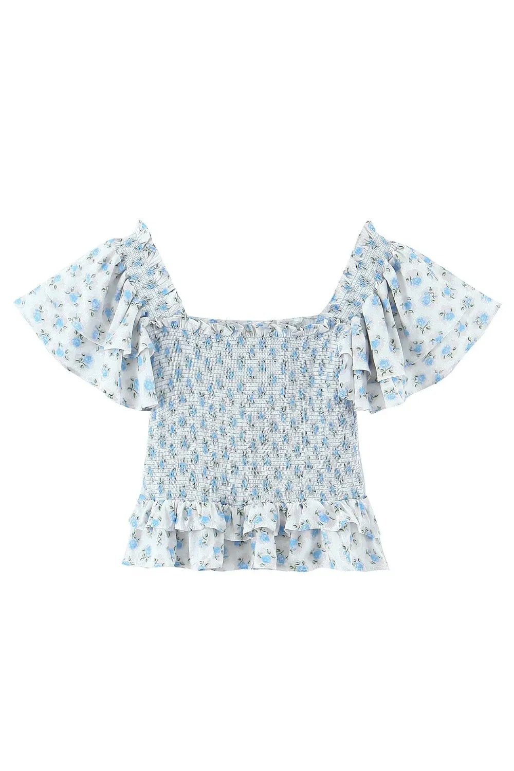 'Dorothy' Floral Smocked Ruffle Top