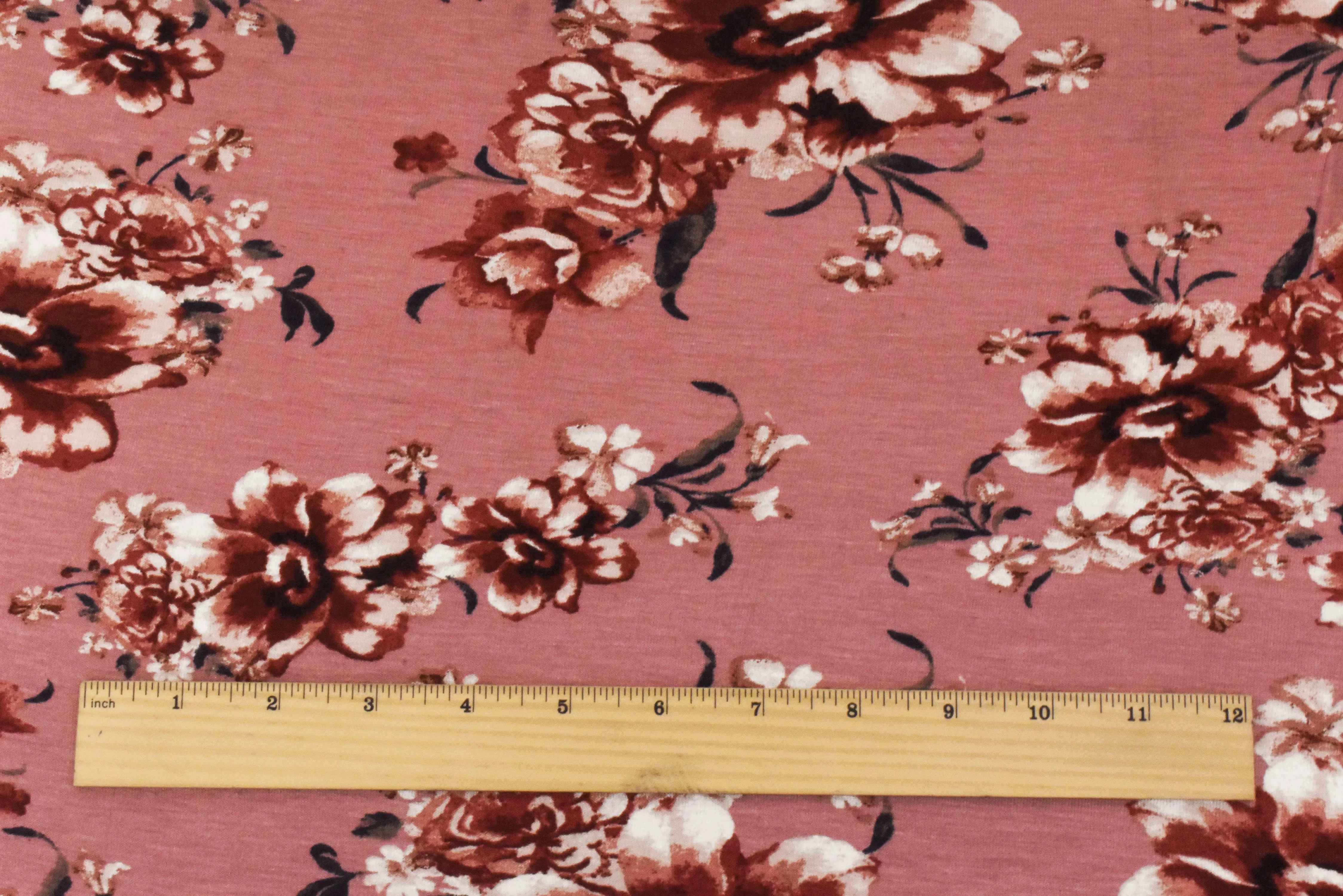 Dusty Pink-Red-Multi Floral Printed Stretch Rayon Jersey Knit Fabric