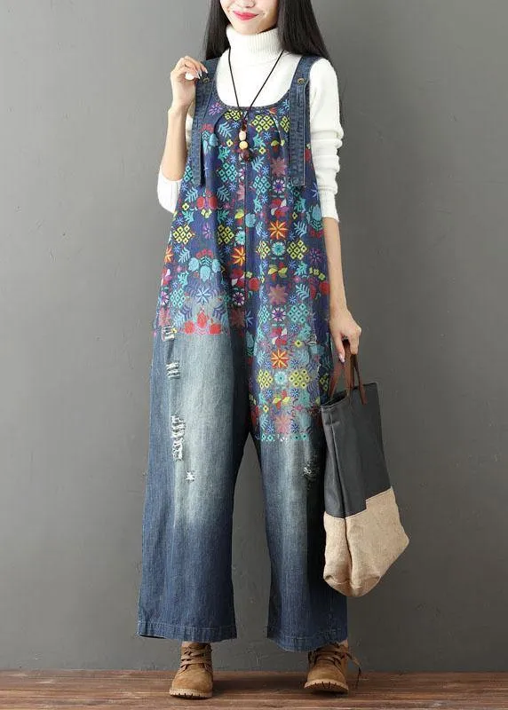 Elegant Blue Casual Print Jumpsuits