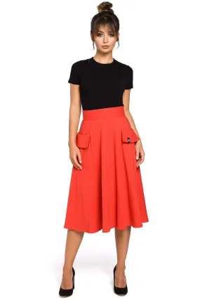 Elegant Flared Midi Skirt with Practical Front Pockets - A Timeless Wardrobe Essential