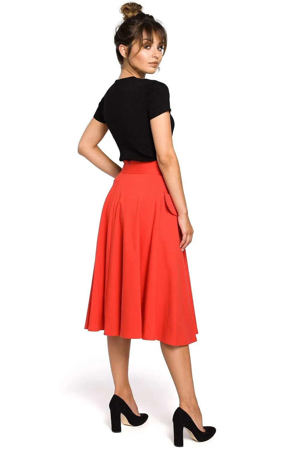 Elegant Flared Midi Skirt with Practical Front Pockets - A Timeless Wardrobe Essential