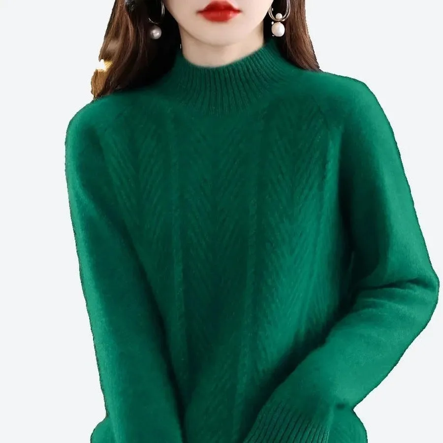 Elegant High-Neck Cable Knit Sweaters