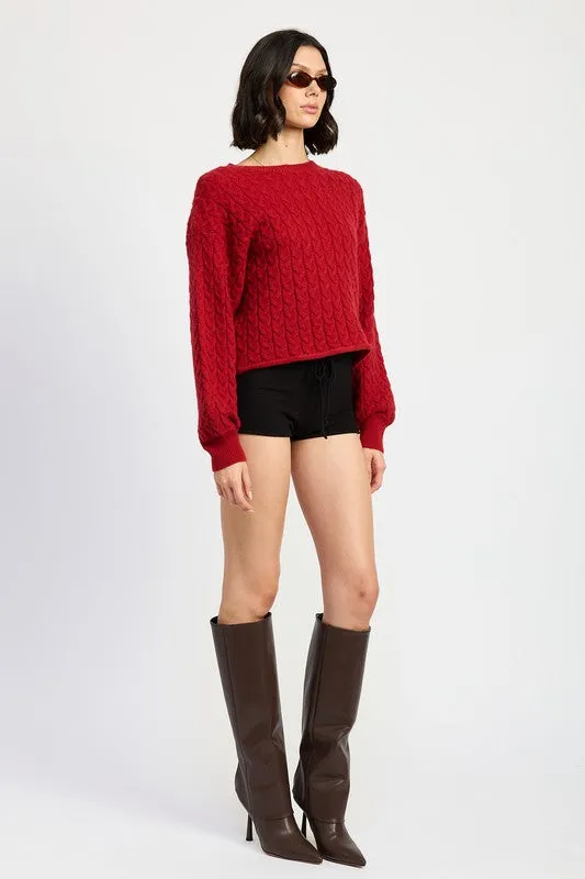 Emory Park Rolled Hem Cable Knit Cropped Sweater