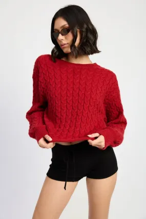 Emory Park Rolled Hem Cable Knit Cropped Sweater