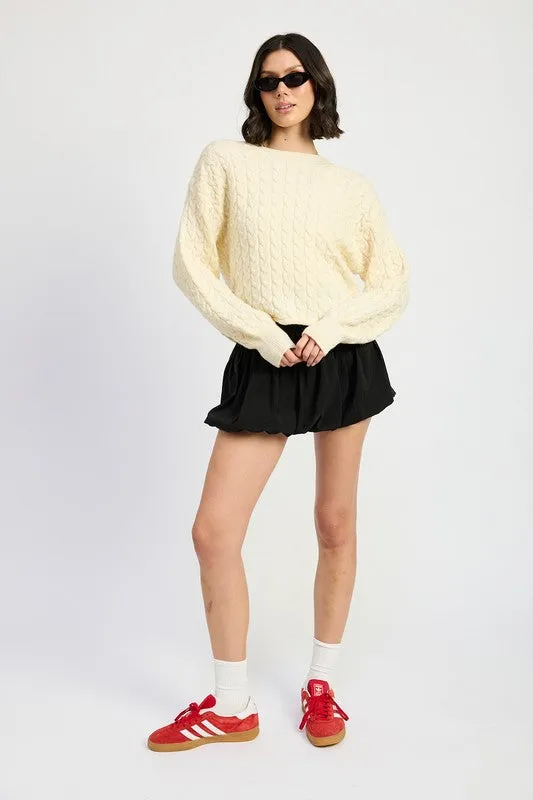 Emory Park Rolled Hem Cable Knit Cropped Sweater