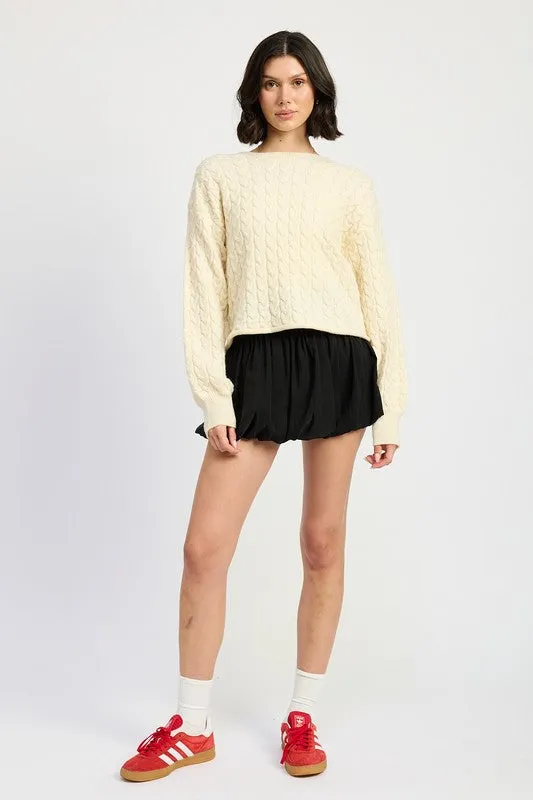 Emory Park Rolled Hem Cable Knit Cropped Sweater