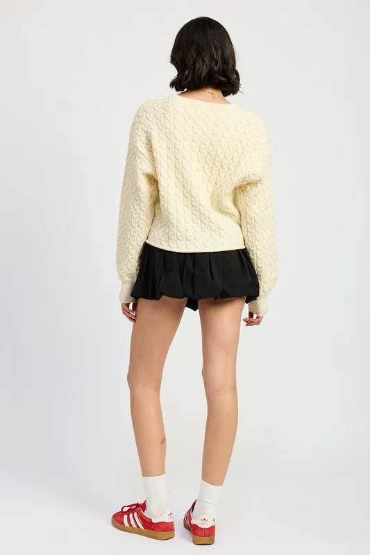 Emory Park Rolled Hem Cable Knit Cropped Sweater