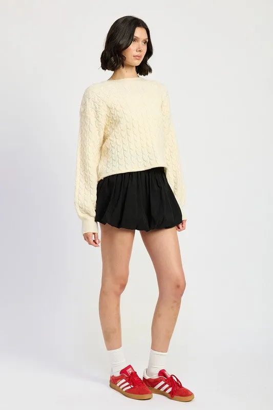 Emory Park Rolled Hem Cable Knit Cropped Sweater