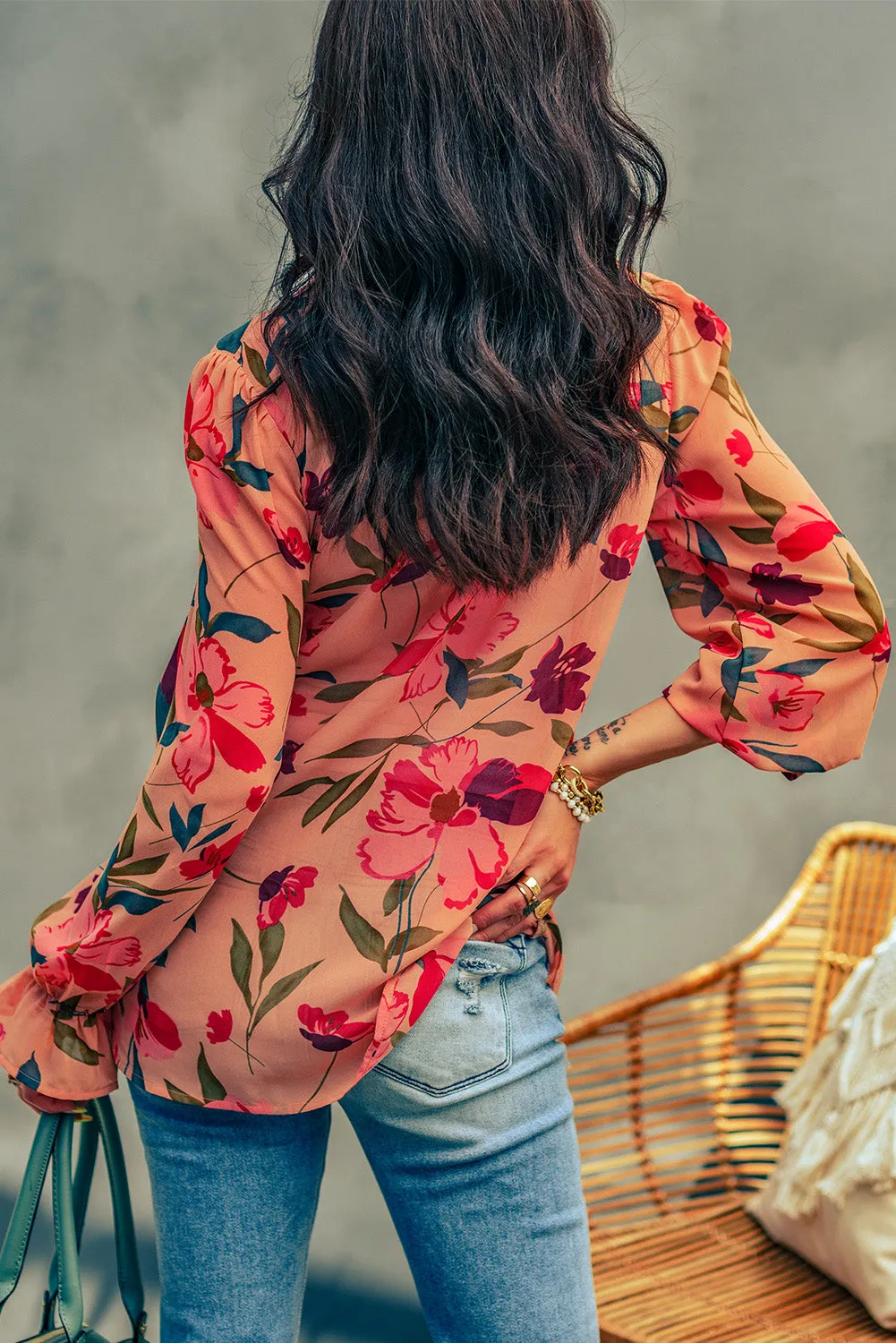 Floral Print Ruffled Long Sleeve Shirt