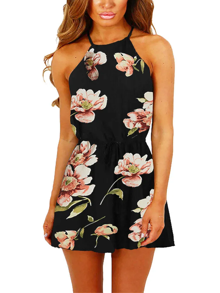 Floral Printed Flexible Waist Jumpsuits For Women