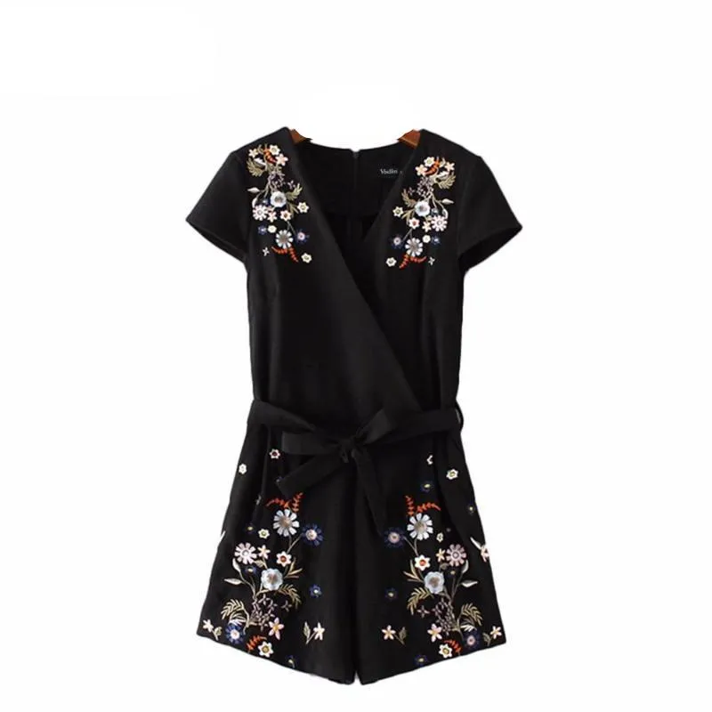 Floral V-Neck Bow Knot Playsuit