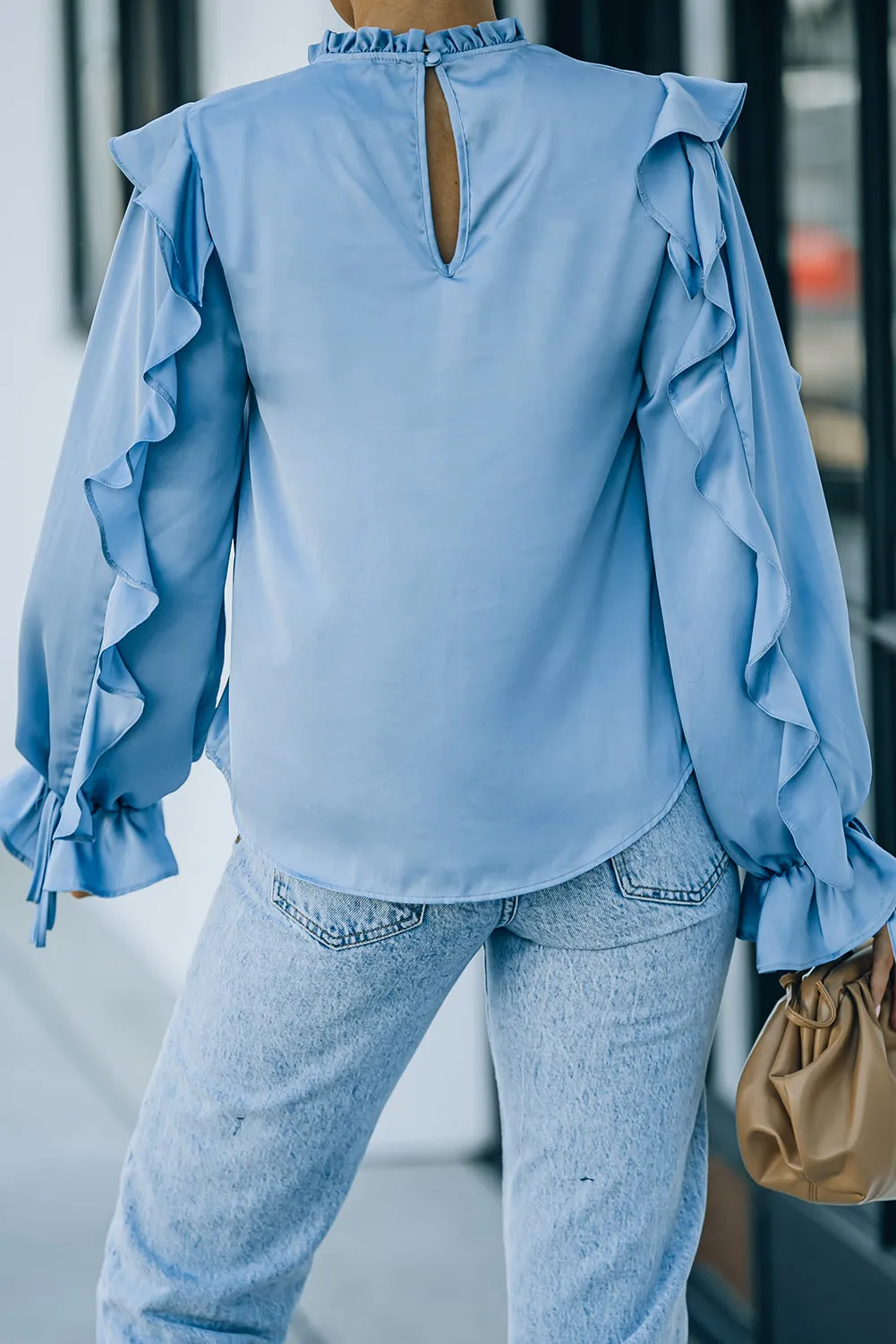 Frilled Neck Ruffled Long Sleeve Blouse