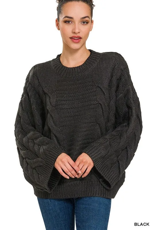 FS clearance Oversized Bell Sleeve Cable Knit Sweater