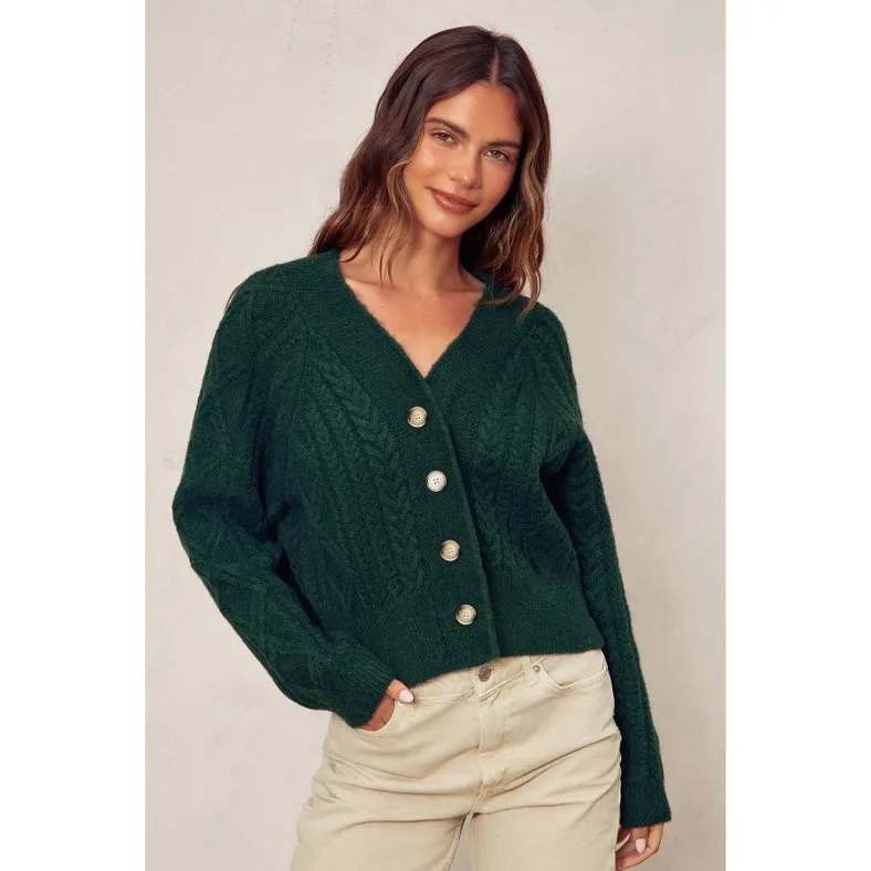 Fuzzy Cable Knit Cardigan  DARK HUNTER