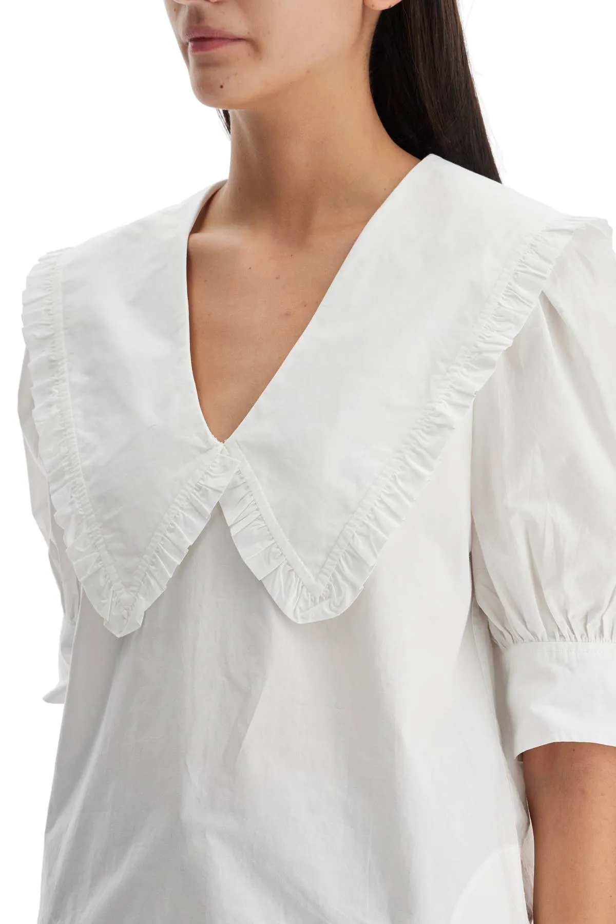 Ganni Blouse With Exaggerated Collar And Ruffle