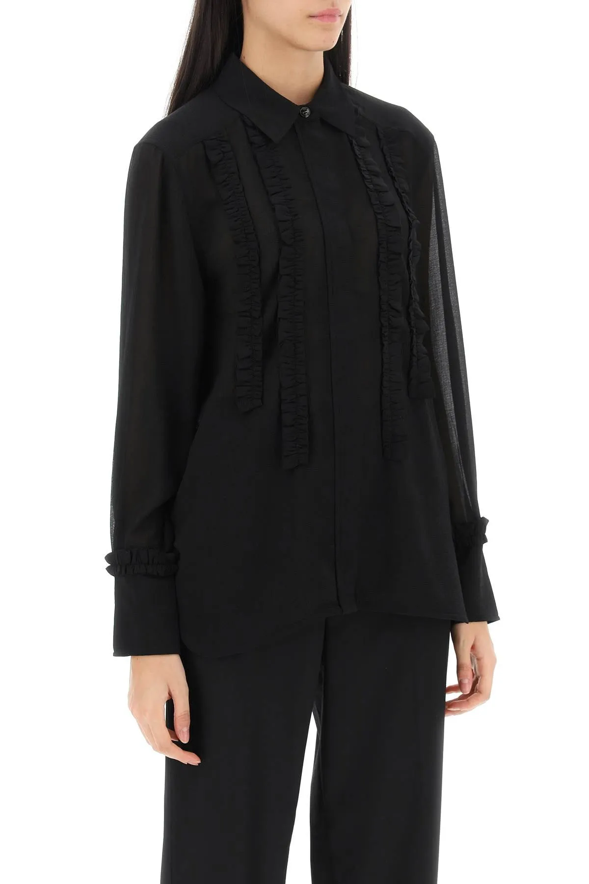 Ganni Ruffled Chiffon Shirt