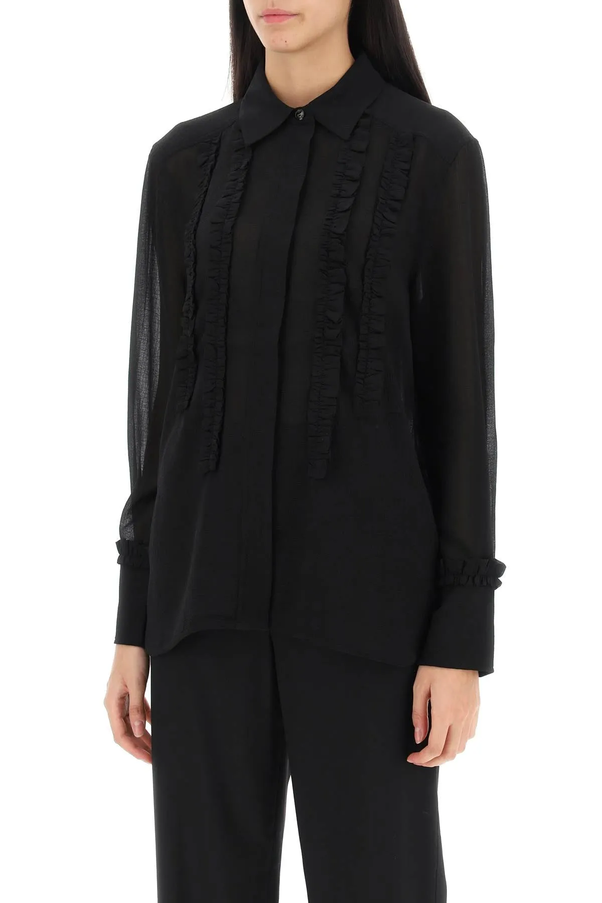 Ganni Ruffled Chiffon Shirt