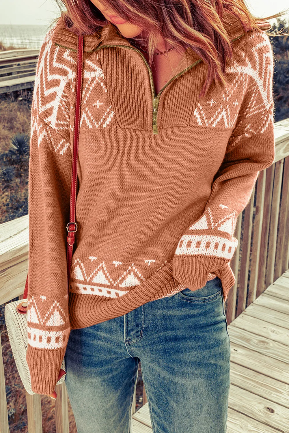 Geometry Knit Quarter Zip Sweater