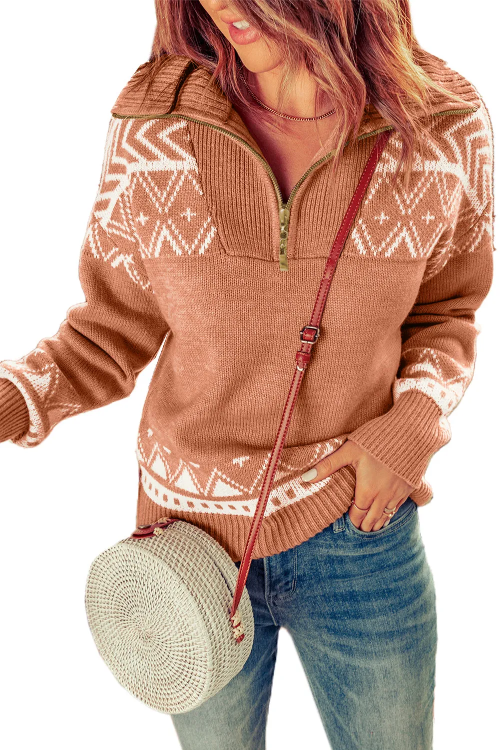 Geometry Knit Quarter Zip Sweater