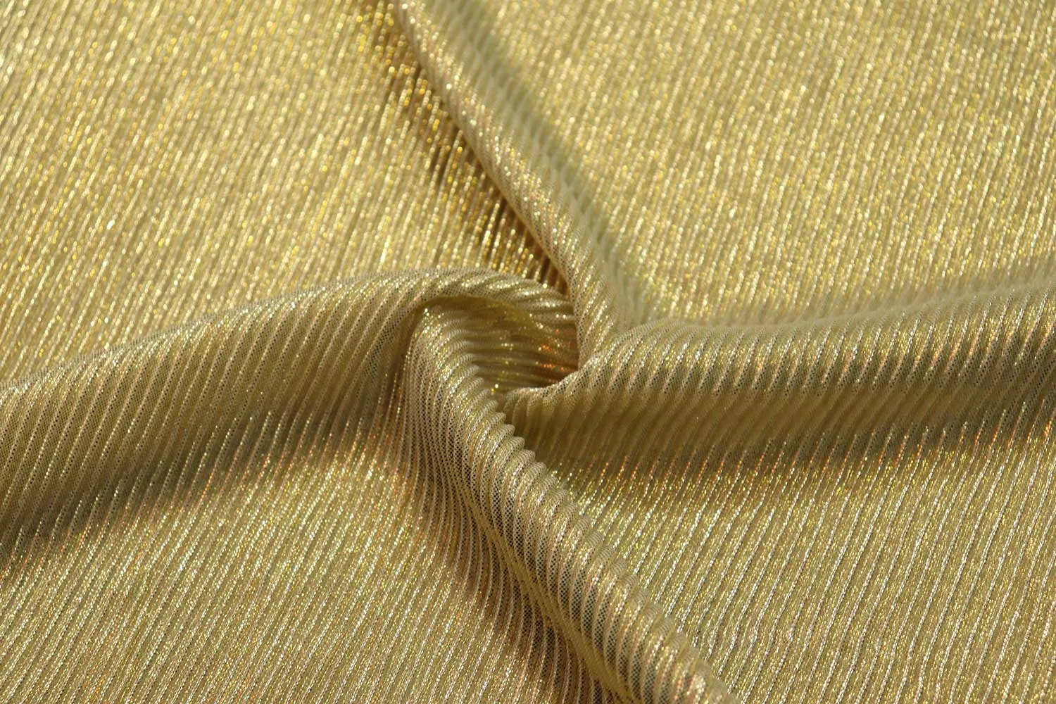 Golden Foin on Beige Foil Printed Pleated Knit Fabric