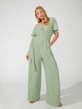 Green Diamond Print Jumpsuit