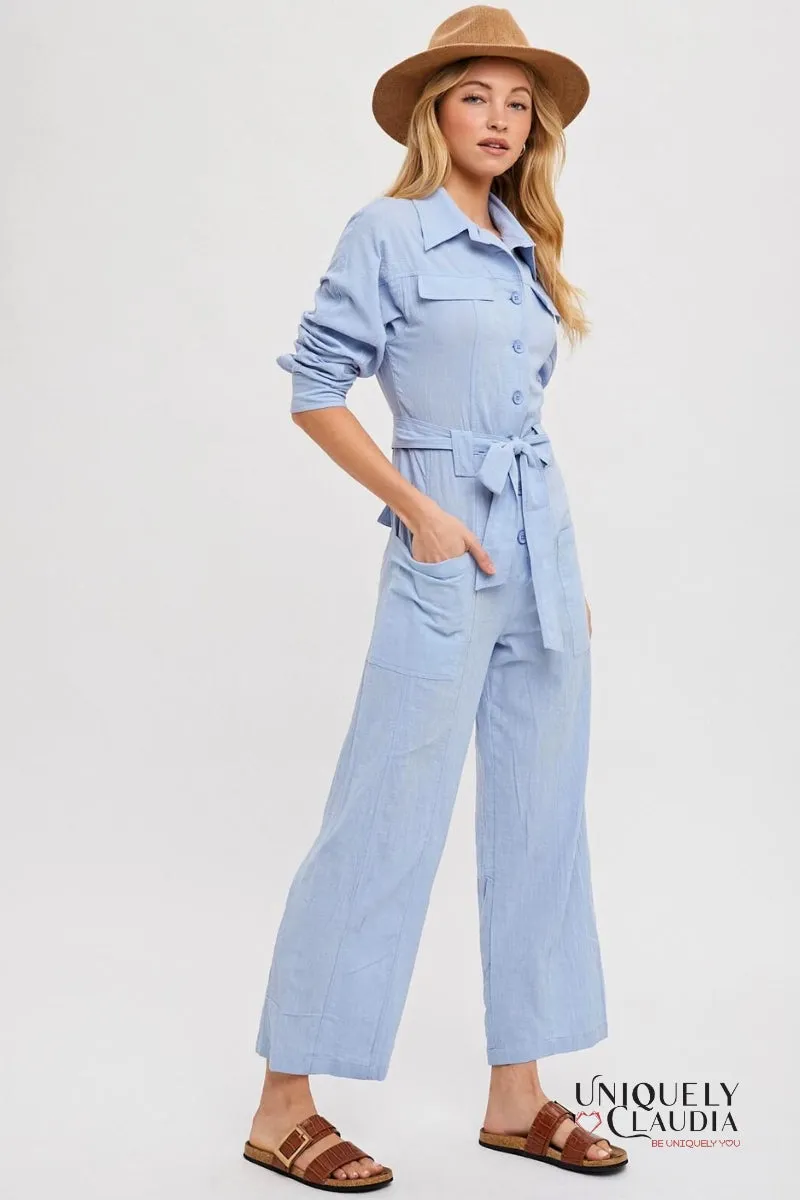 Harper Button-Down Tie-Waist Jumpsuit