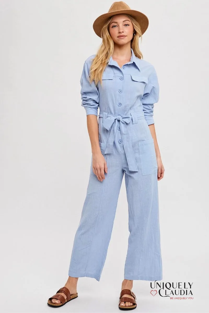 Harper Button-Down Tie-Waist Jumpsuit