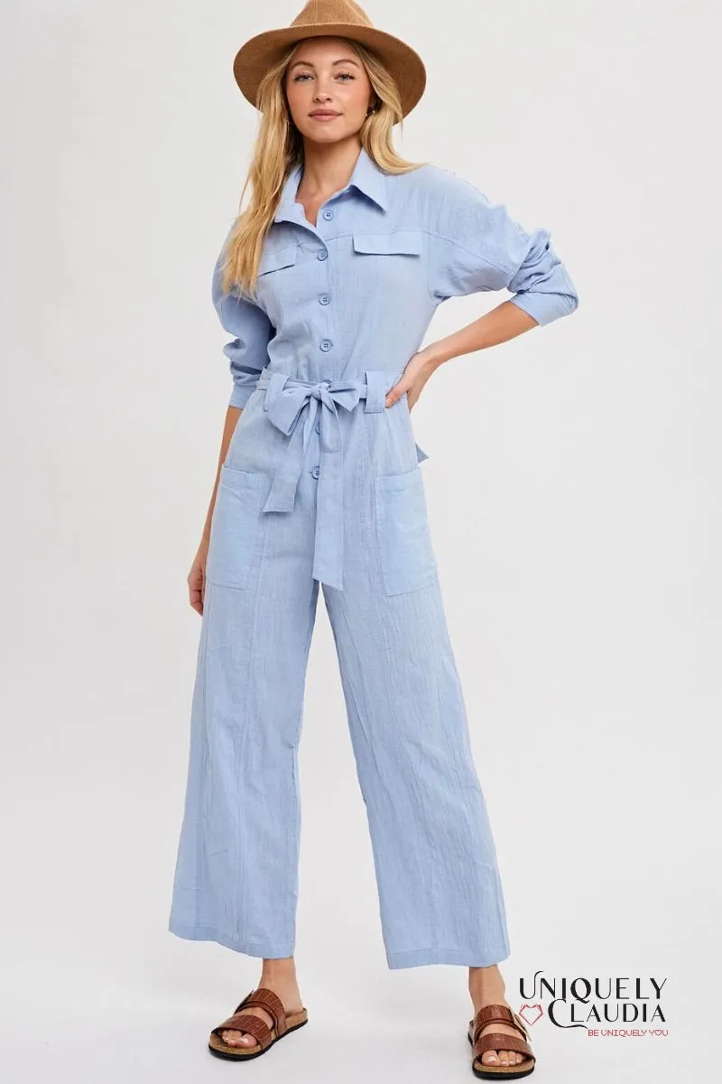 Harper Button-Down Tie-Waist Jumpsuit