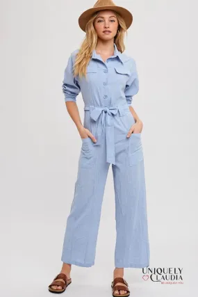 Harper Button-Down Tie-Waist Jumpsuit