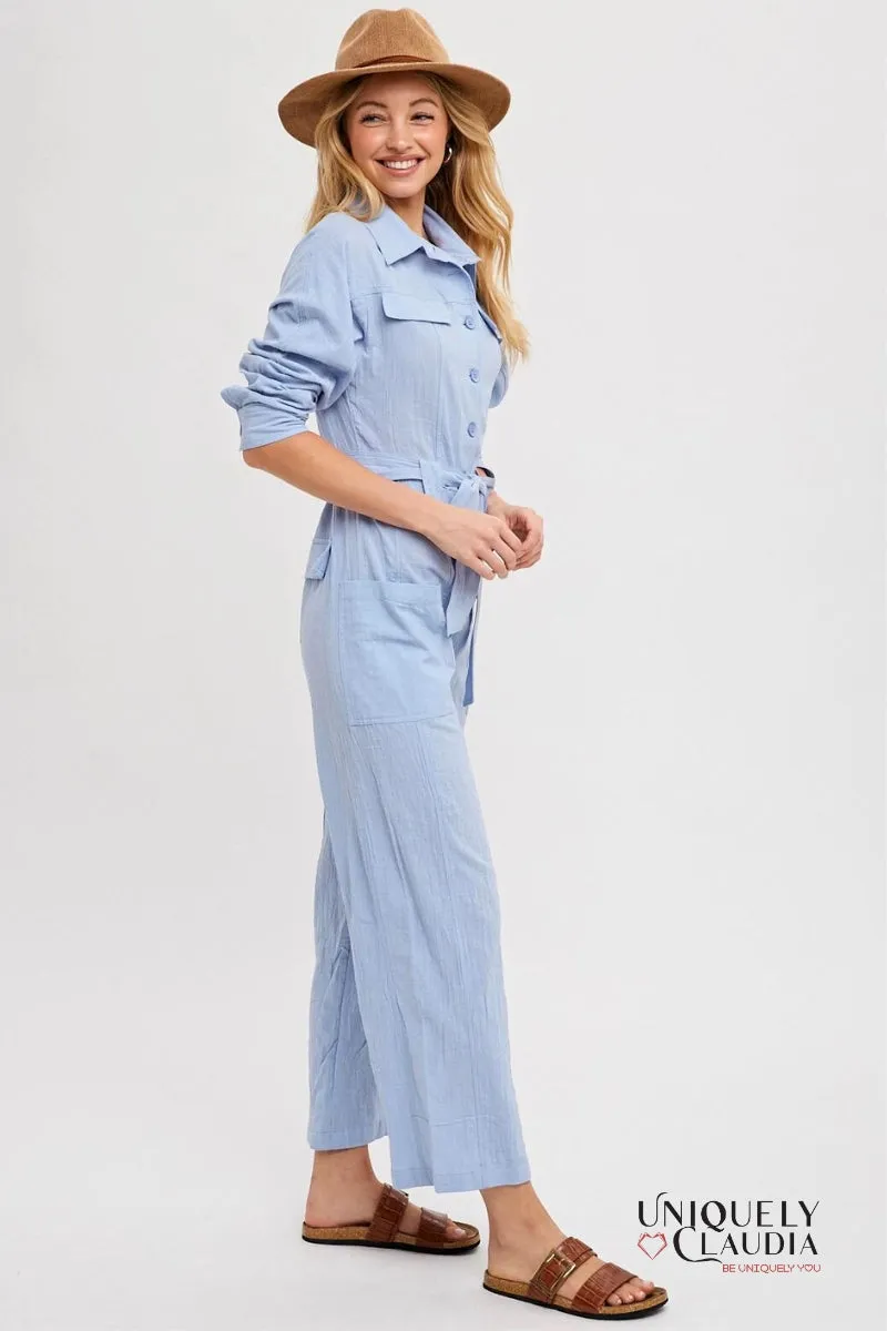 Harper Button-Down Tie-Waist Jumpsuit