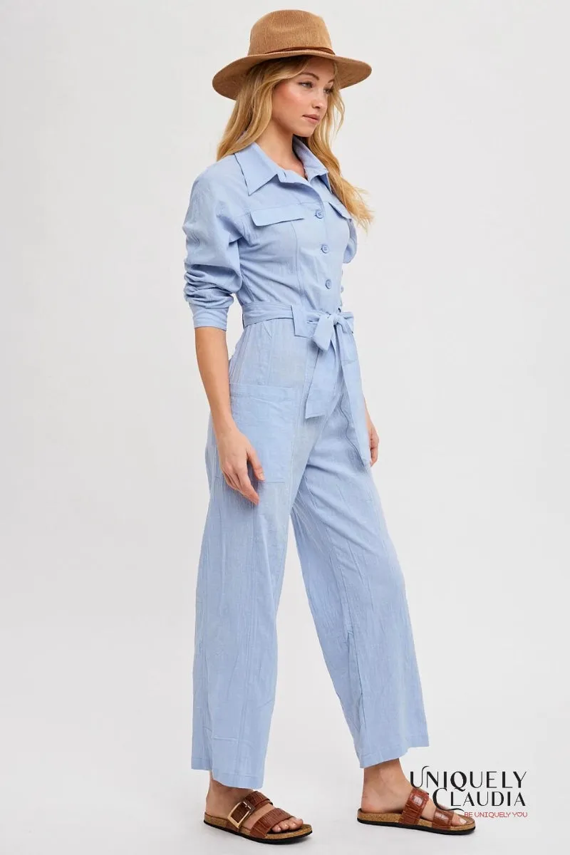 Harper Button-Down Tie-Waist Jumpsuit