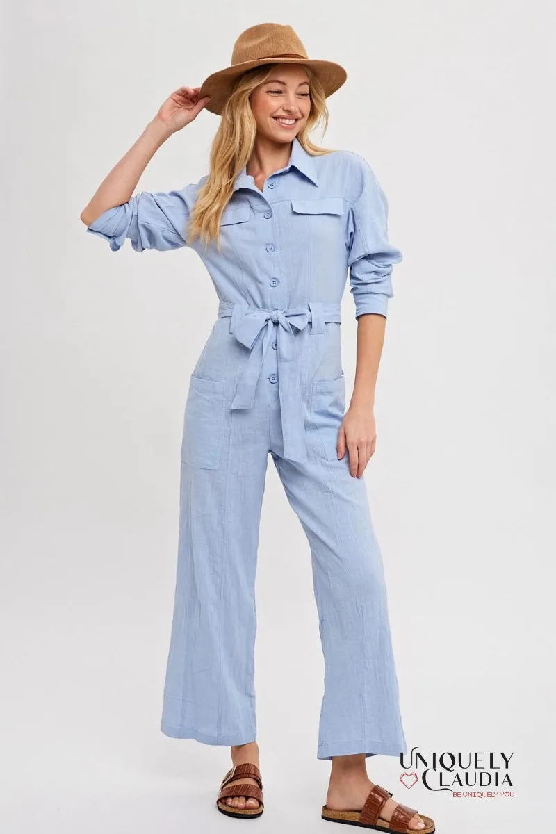 Harper Button-Down Tie-Waist Jumpsuit