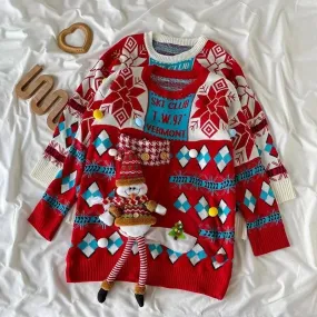 Heidi - Ladies' Christmas sweater with 3D snowman and Norwegian pattern