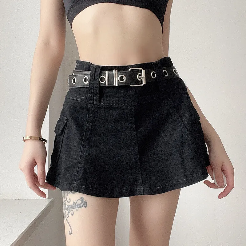 High waisted denim mini skirt