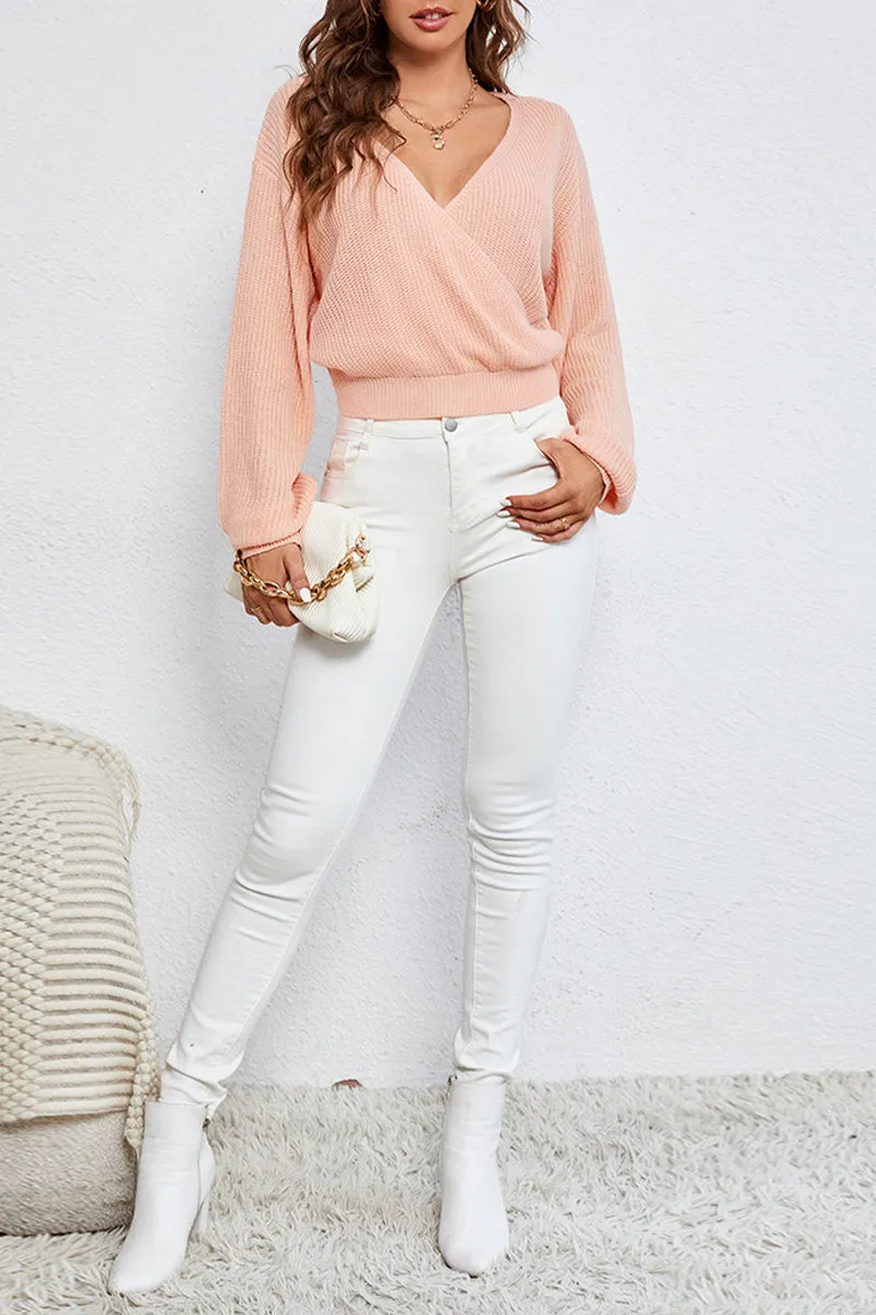 HWQ1350 V-Neck Knitted Sweater Top