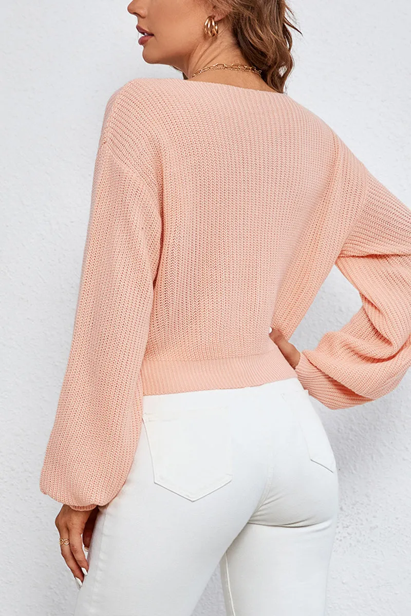 HWQ1350 V-Neck Knitted Sweater Top