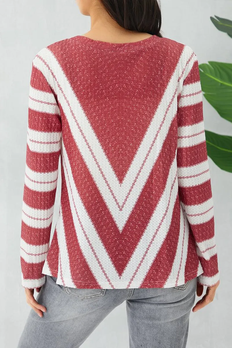 HWS1201 Striped V-Neck Knit Top