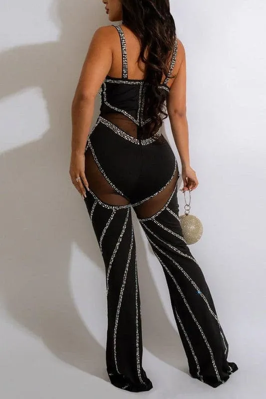 JX391 Rhinestone Bustier and Bell Bottom Jumpsuits