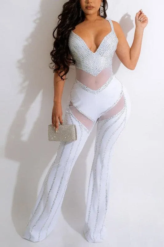 JX391 Rhinestone Bustier and Bell Bottom Jumpsuits