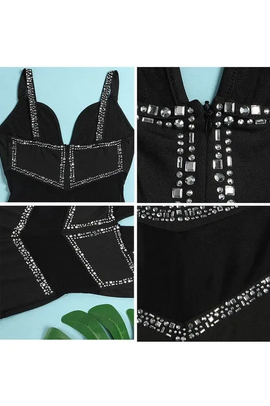 JX391 Rhinestone Bustier and Bell Bottom Jumpsuits