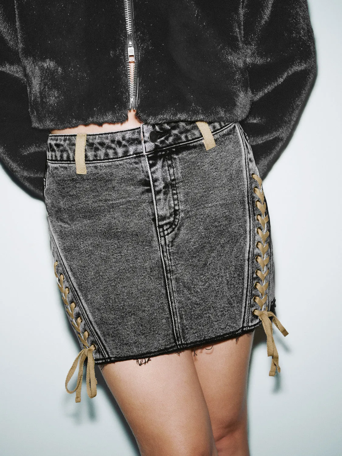 Lace Up Decor Denim Skirts