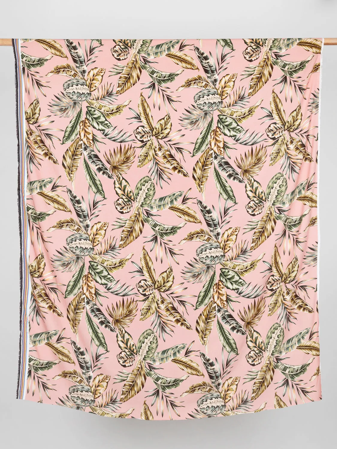 Large Tropical Leaf Print Viscose - Pink   Green - Swatch