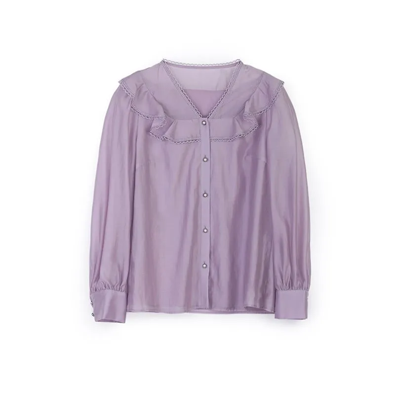 Lavender Ruffled Collar Blouses Shirt