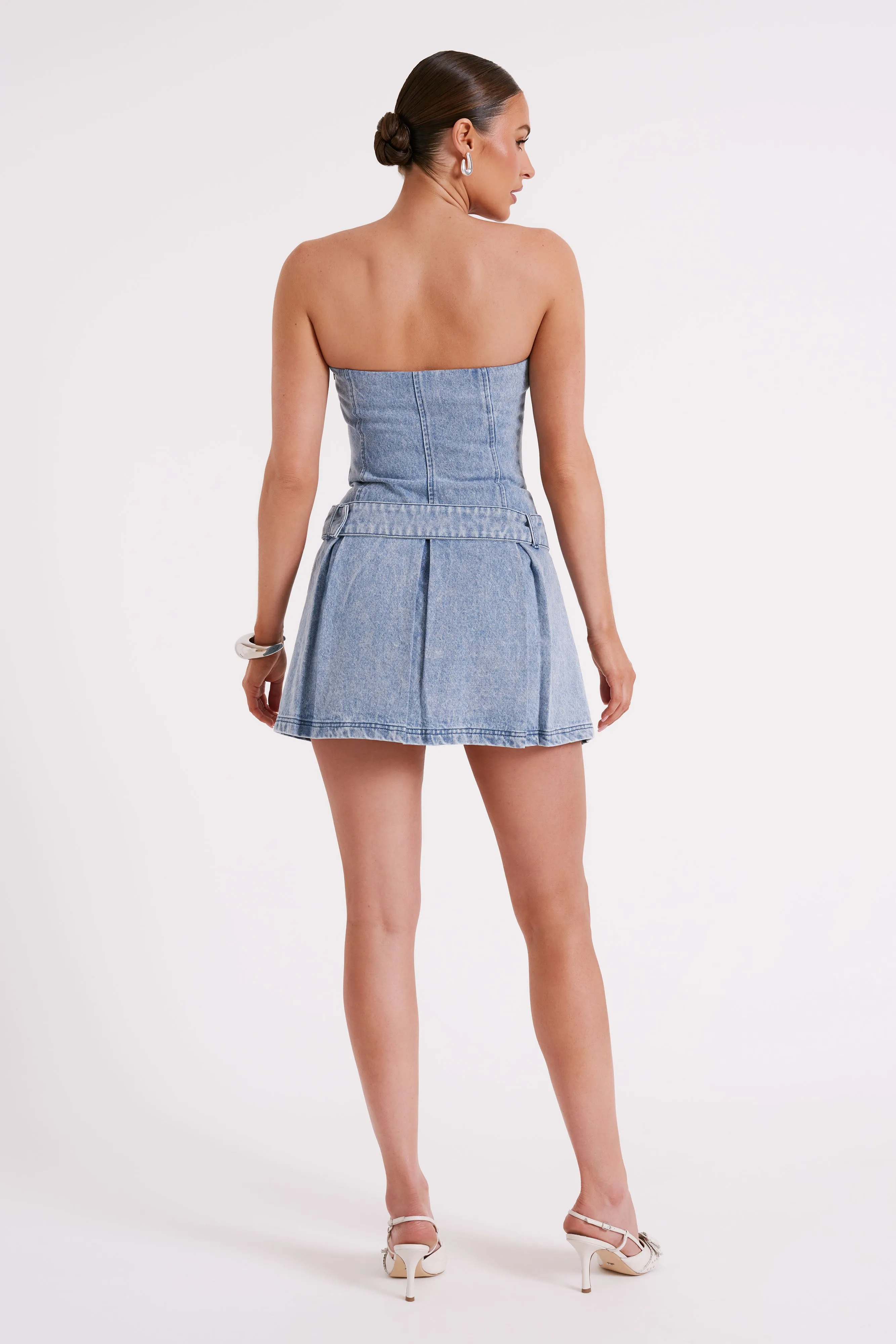 Lee Denim Pleated Mini Dress - Vintage Blue