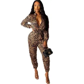 Leopard Print Casual Jumpsuit For Women