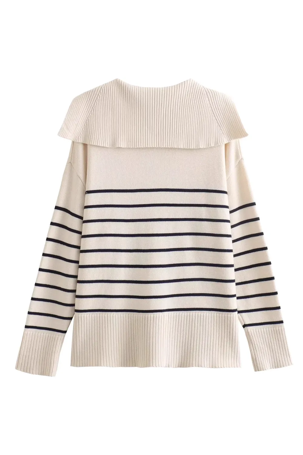 'Lexi' V-Neck Wing Collar Stripe Sweater